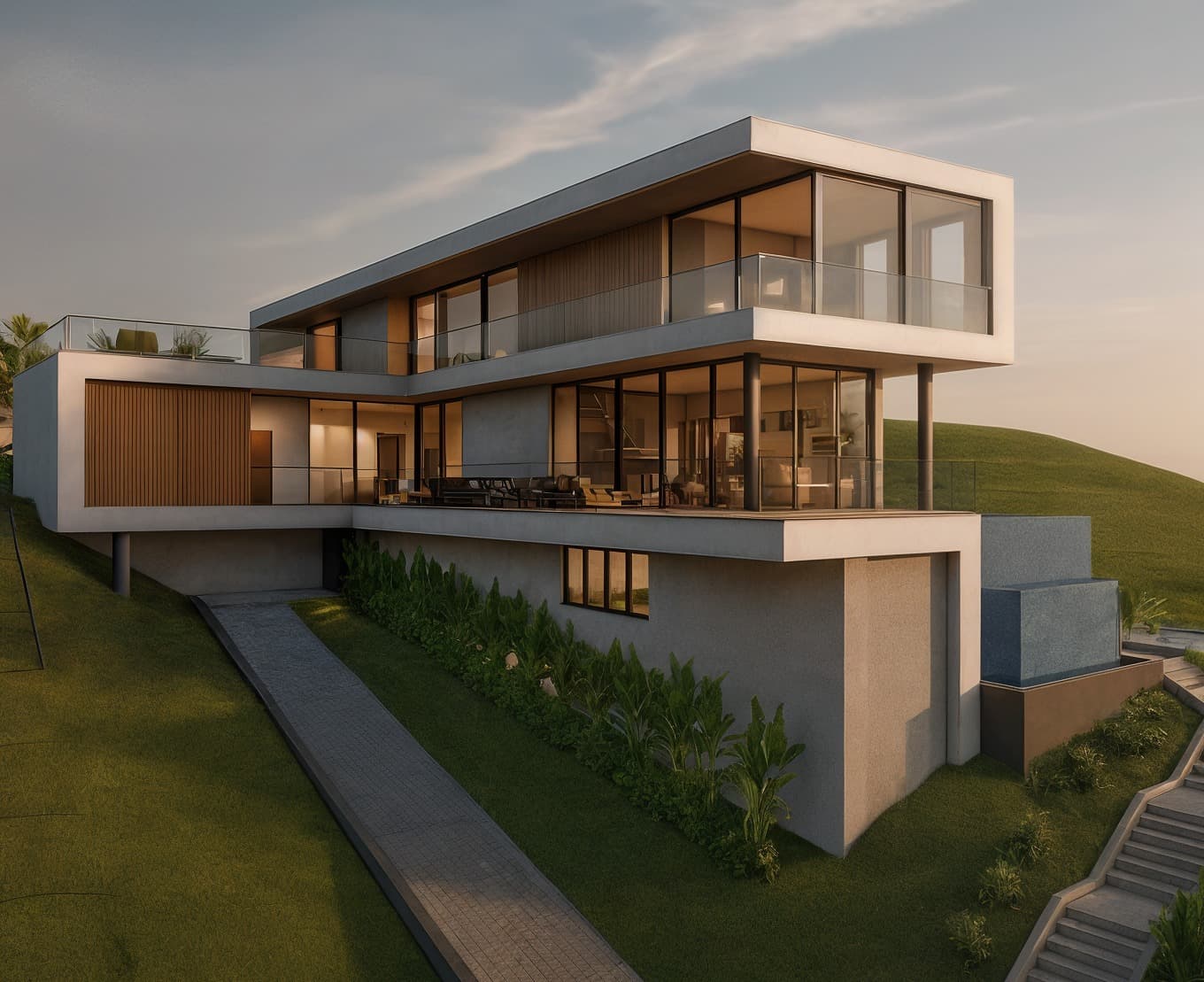 Render de residência moderna em condomínio da Construbello
